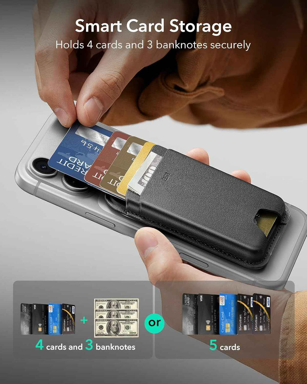 esr mag safe wallet for iphone 17/16/15/14/13/12 & samsung - 5-card holder with rfid blocking