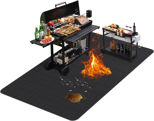 Large 76 x 52 inches Under Grill Mats for Outdoor Grill | Double-Sided Fireproof | Waterproof | Oil-Proof | Easy to Clean | Indoor Fireplace/Fire Pit Mat | Quality BBQ Mat for Deck Patio Lawn