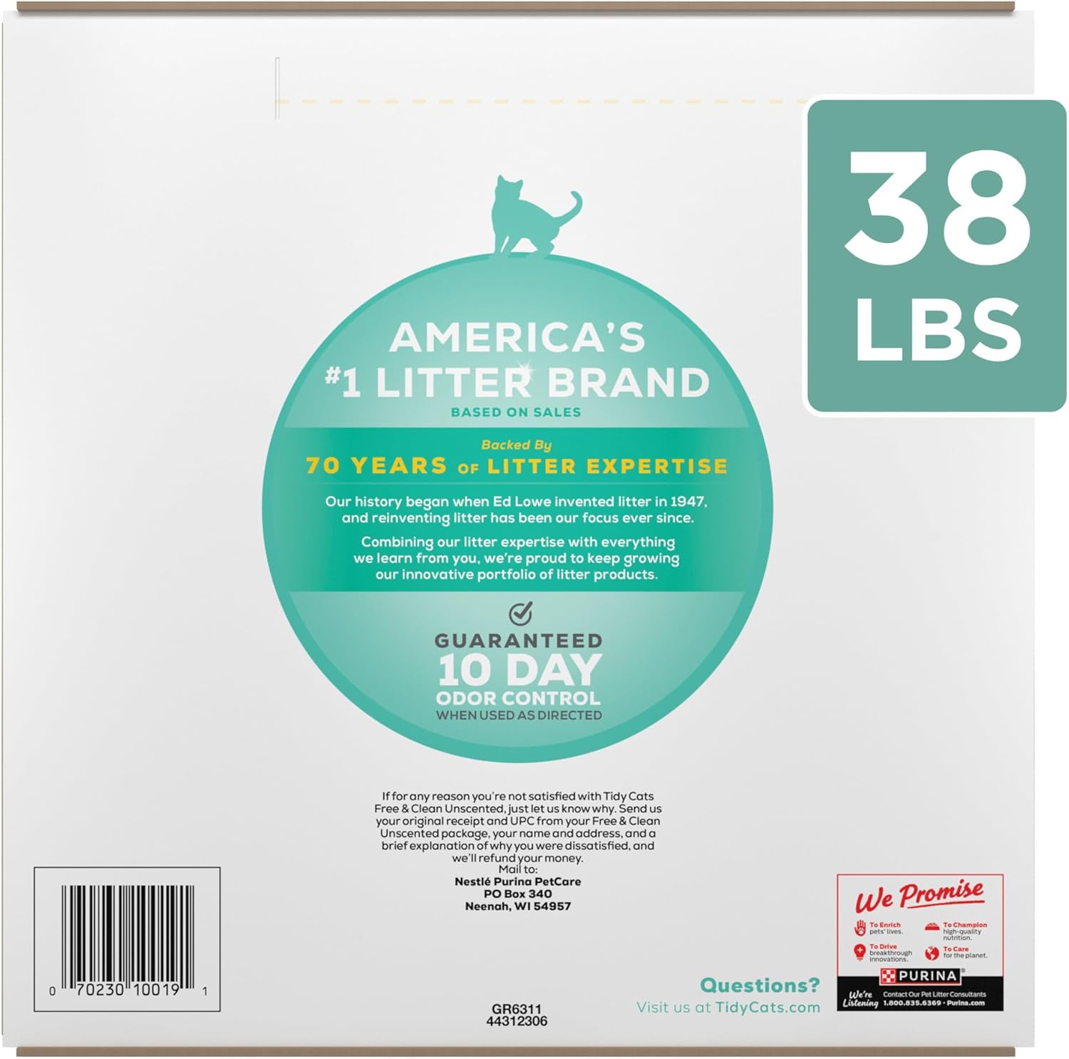 PLrina Tidy Cats Free and Clean Unscented Cat Litter - 38 lb. Box