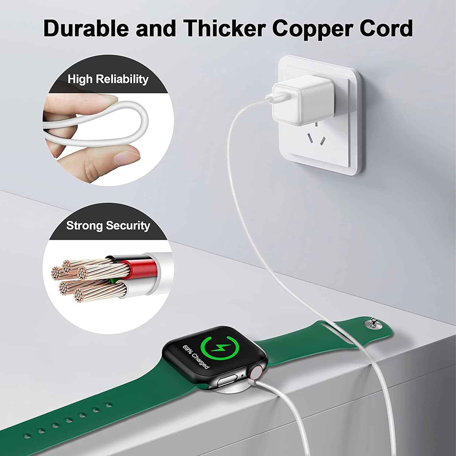 𝟐𝟎𝟐𝟔 𝐔𝐩𝐠𝐫𝐚𝐝𝐞𝐝 Magnetic Charging Cable for Apple Watch Charger,[USB C Port] Wireless Charging Cable Compatible with iWatch Series Ultra/10/9/8/7/6/SE/SE2/5/4/3/2[3.3FT]-White