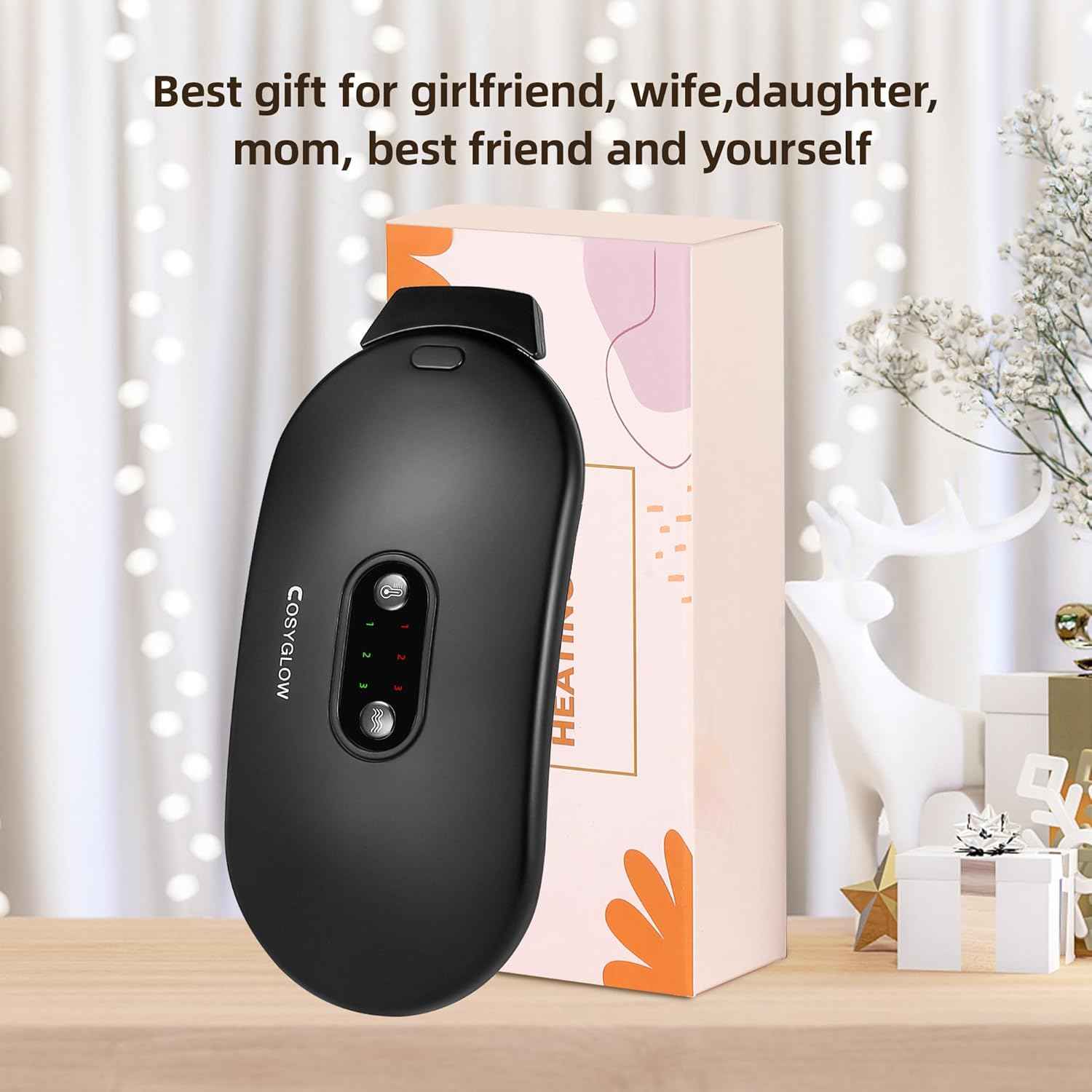 Portable Cordless Heating Pad Cramps:COSYGLOW 6 Heat Levels 6 Massage Modes, 3S Fast Heating,Period Menstrual Electric Heating Pad for Back Pain Relief,Gifts for Women and Girls(Black)