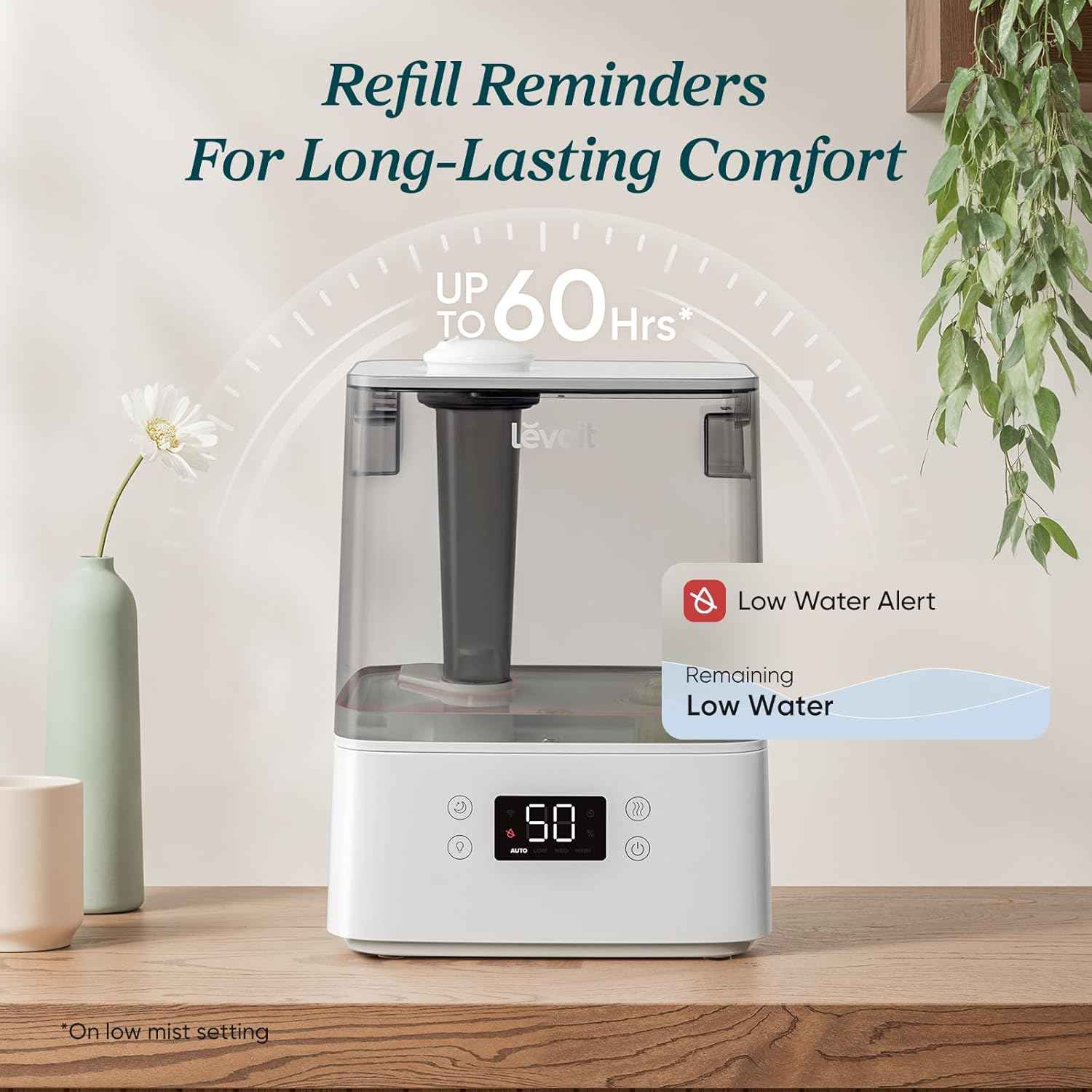 LEVOIT Humidifiers for Bedroom Large Room Home, (6L) Cool Mist Top Fill Essential Oil Diffuser for Baby & Plants, Smart App & Voice Control, Rapid Humidification & Auto Mode - Quiet Sleep Mode, Gray