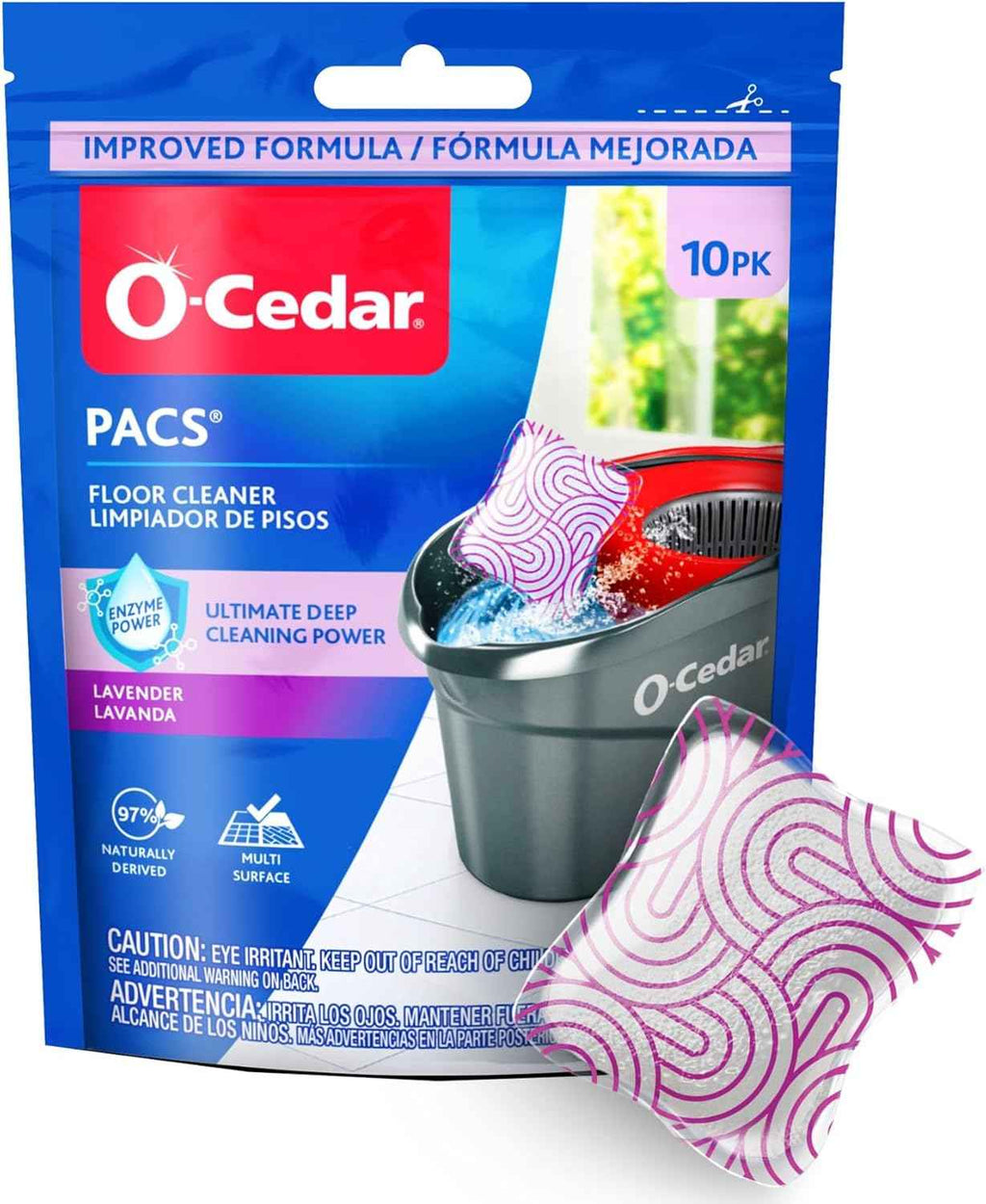 O-Cedar PACS Hard Floor Cleaner, 10-count, lavender scent, 97% natural ingredients, safe for all hard floors