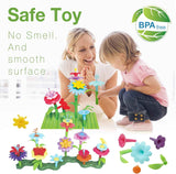 IQKidz 3-6 Years Old Toddler Toys - Flower Garden Building Toy with Insect Pegs, Educational Activity Gifts for Girls Preschool-Kindergarten, 153Pcs STEM Stacking Pretend Play Set
