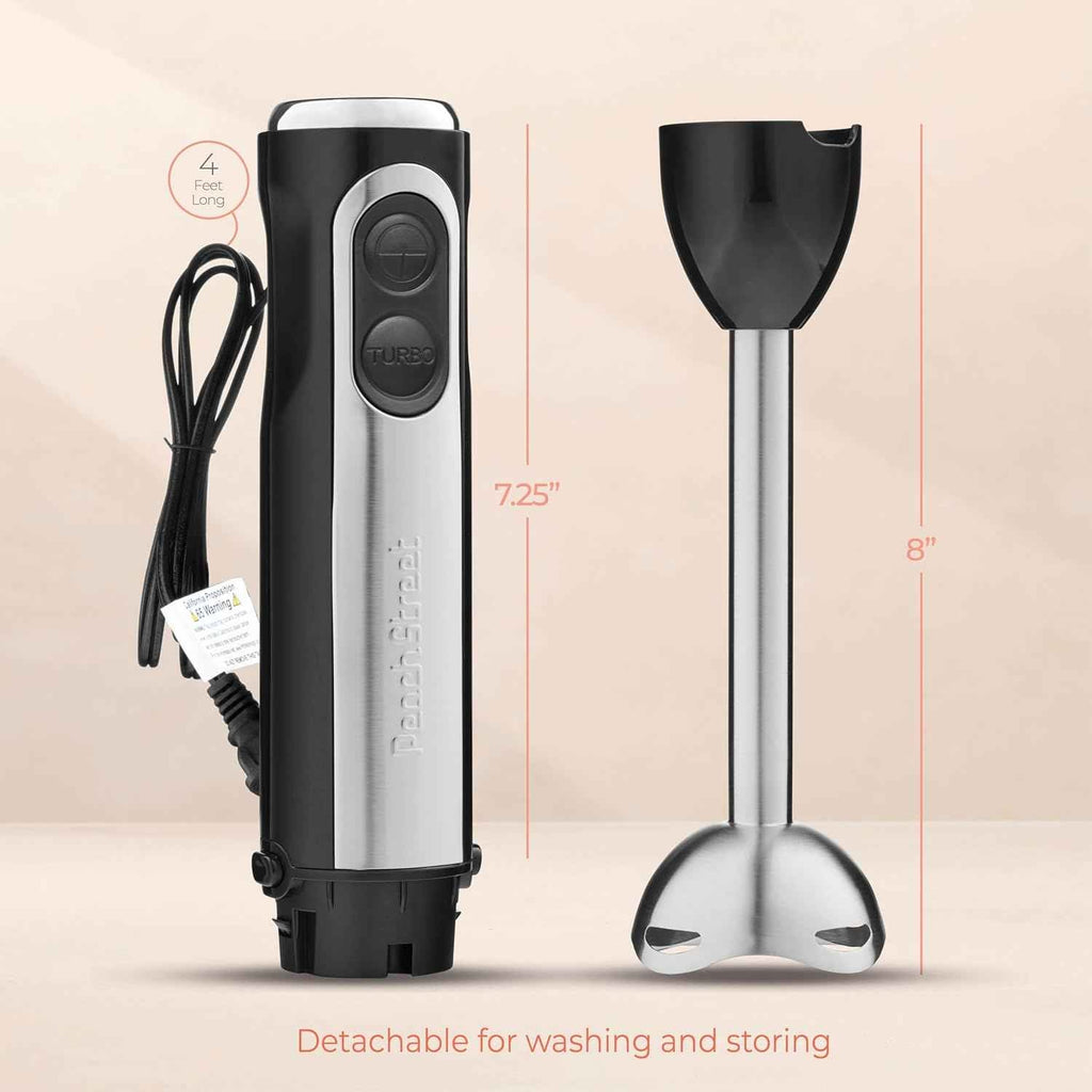 Powerful 500 Watt Immersion Blender with Turbo Mode, Detachable Base, 304 Stainless Steel Blades