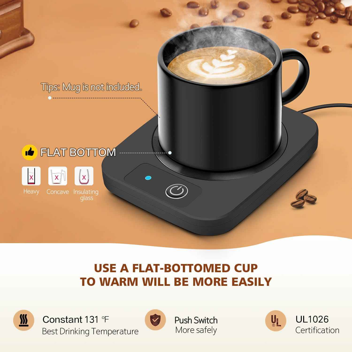 lesipee coffee mug warmer, aluminum metal panel, electric cup warmer for office desk accessories