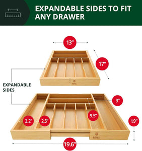 Royal Craft Wood Luxury Bamboo 9 Slot Silverware Organizer for Kitchen Utensil Holder & Cutlery Tray