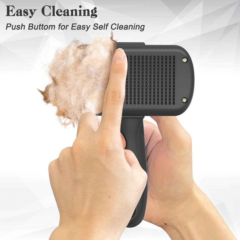 Self-Cleaning Shedding Brush for Medium to Long Haired Dogs, Cats, and Puppies, Skin Friendly Grooming Tool, Black