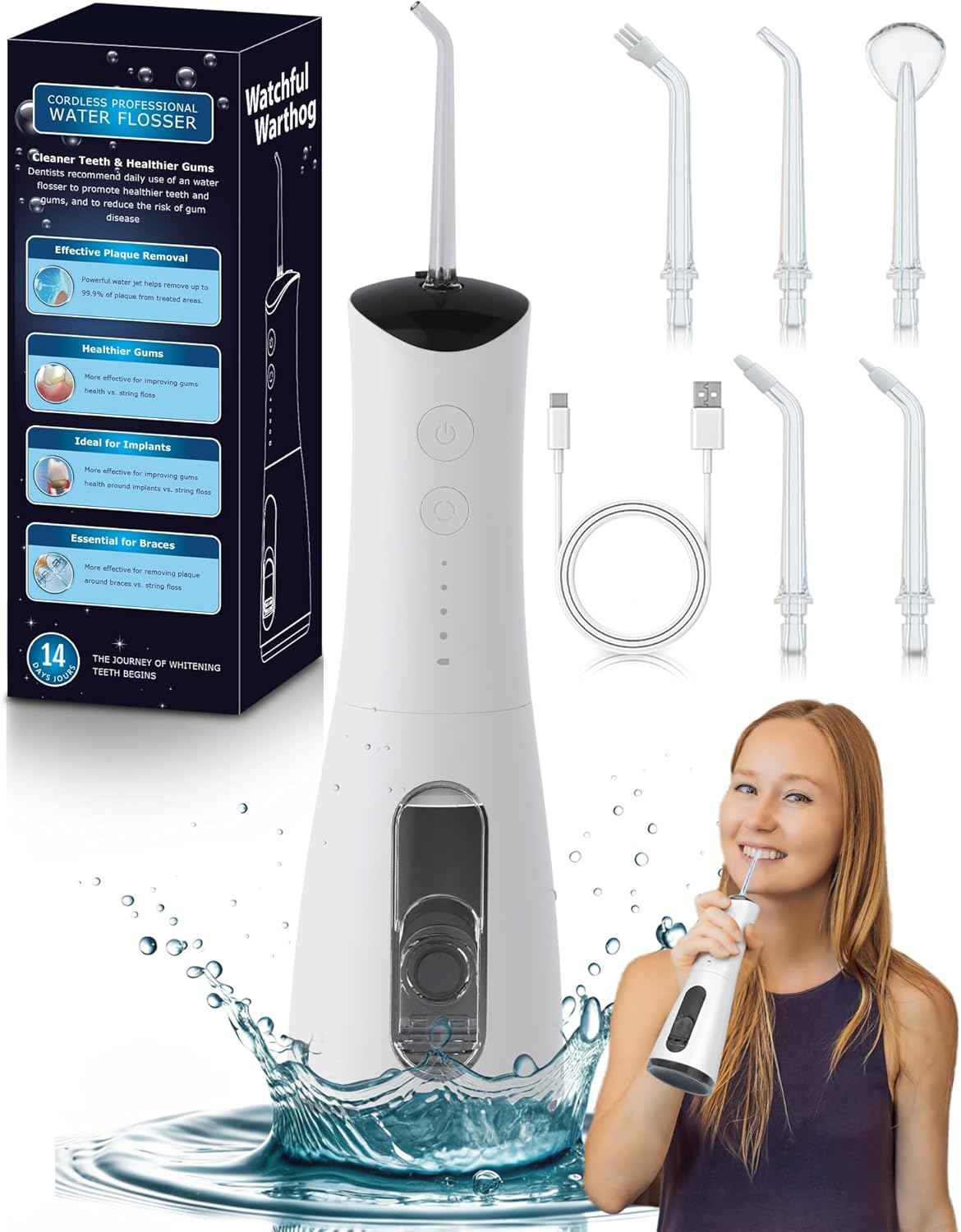 High-Pressure 120PSI Water Dental Flosser with 300ml Reservoir - Portable, Rechargeable Teeth & Gum Cleaner