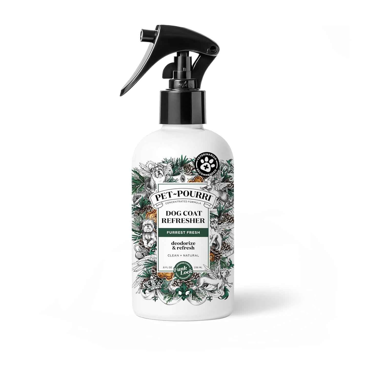poo-pourri furrest fresh dog deodorizing spray, 8 fl oz, paraben & sulfate-free, fir, amber & cedarwood scent