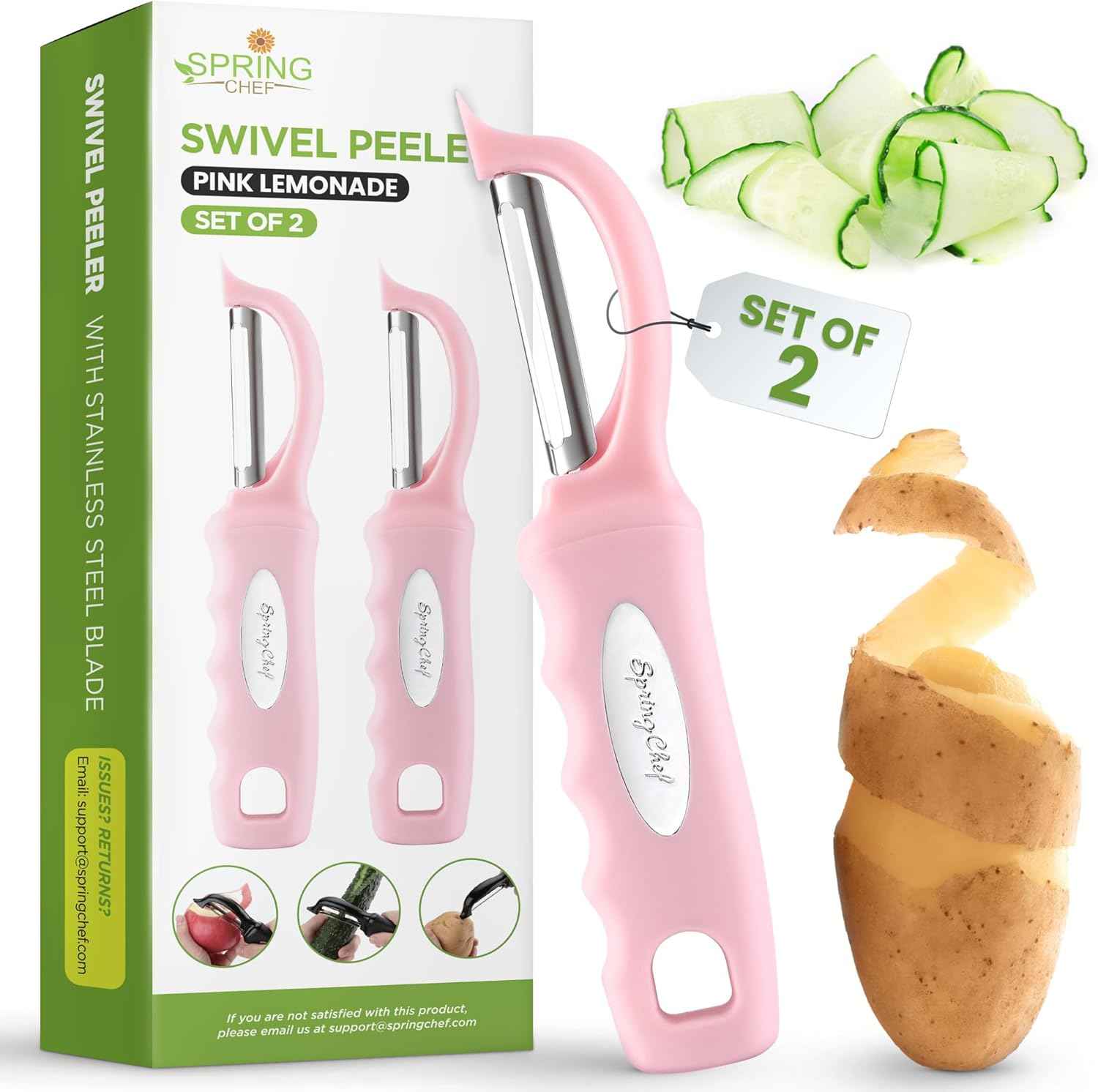 Spring Chef Premium Swivel Vegetable Peeler, Soft Grip Handle and Ultra Sharp Stainless Steel Blades - Perfect Kitchen Peeler For Veggie, Fruit, Potato, Carrot, Apple - Black
