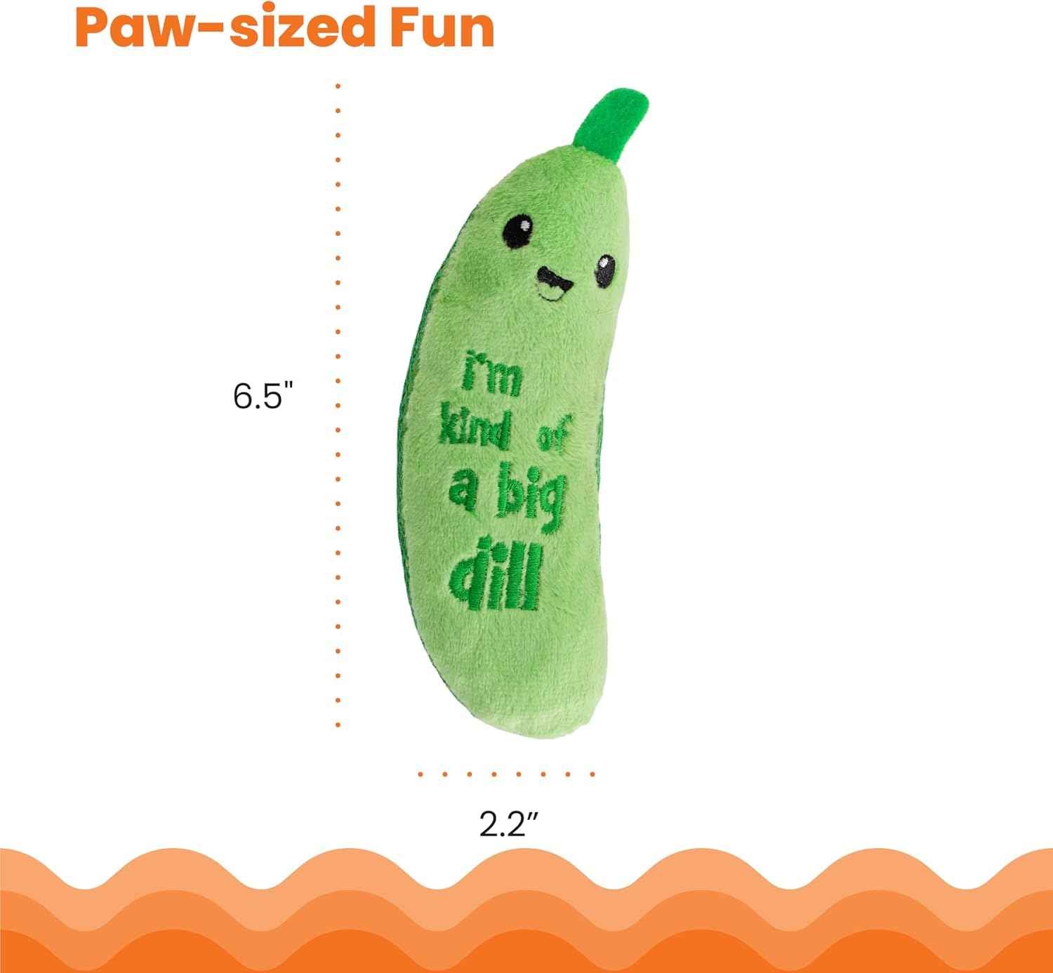 Catstages Crunchy Pickle Kicker Cat Toy – Plush Crinkle Toy with Catnip and Dental Mesh, 6.5"