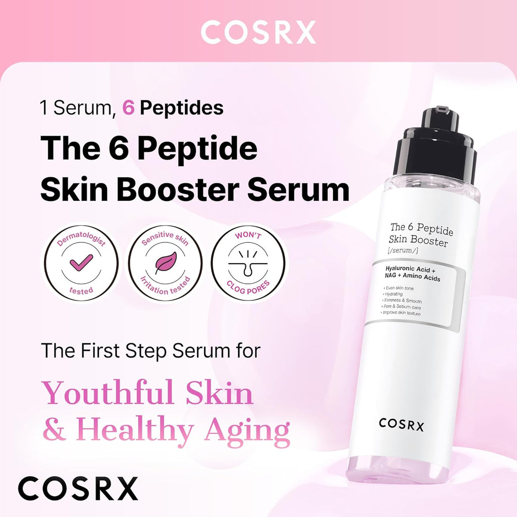 cosrx 6x peptide collagen booster toner serum for all skin types with copper peptides, niacinamide, and hyaluronic acid, 150ml