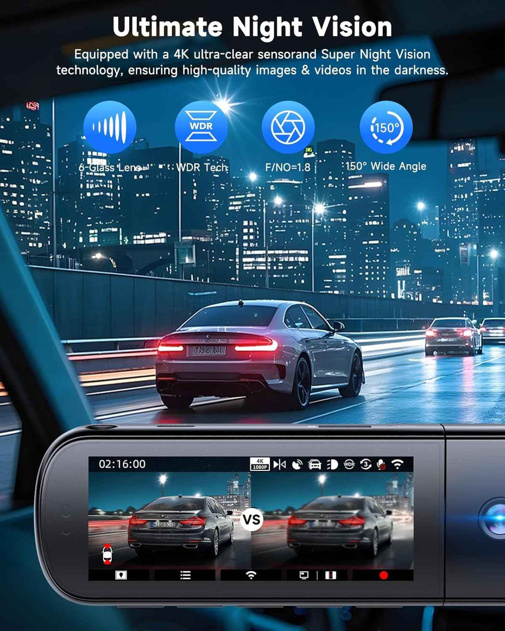 SARMERT 4K 3 Channel Dash Cam, Dash Cam Front and Rear C3, Free 64GB Card, 4K+1080P+1080P Dashcam, G-Sensor, WDR, APP, 5G WiFi, Night Vision, 24H Parking Monitor