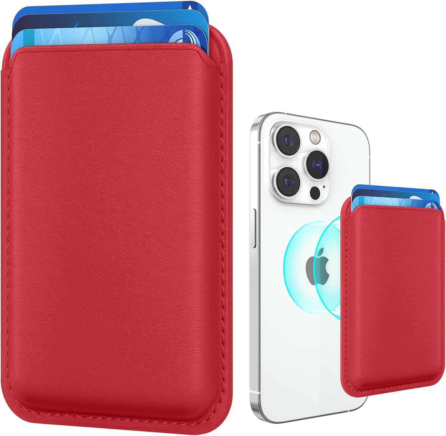 Stronger Magnetic RFID Leather Mag-Safe Card Holder for iPhone 16 Series, Mag-Safe Accessories Stick on Series of iPhone 17/16/15/14/13/12 and Pro/Promax, Black