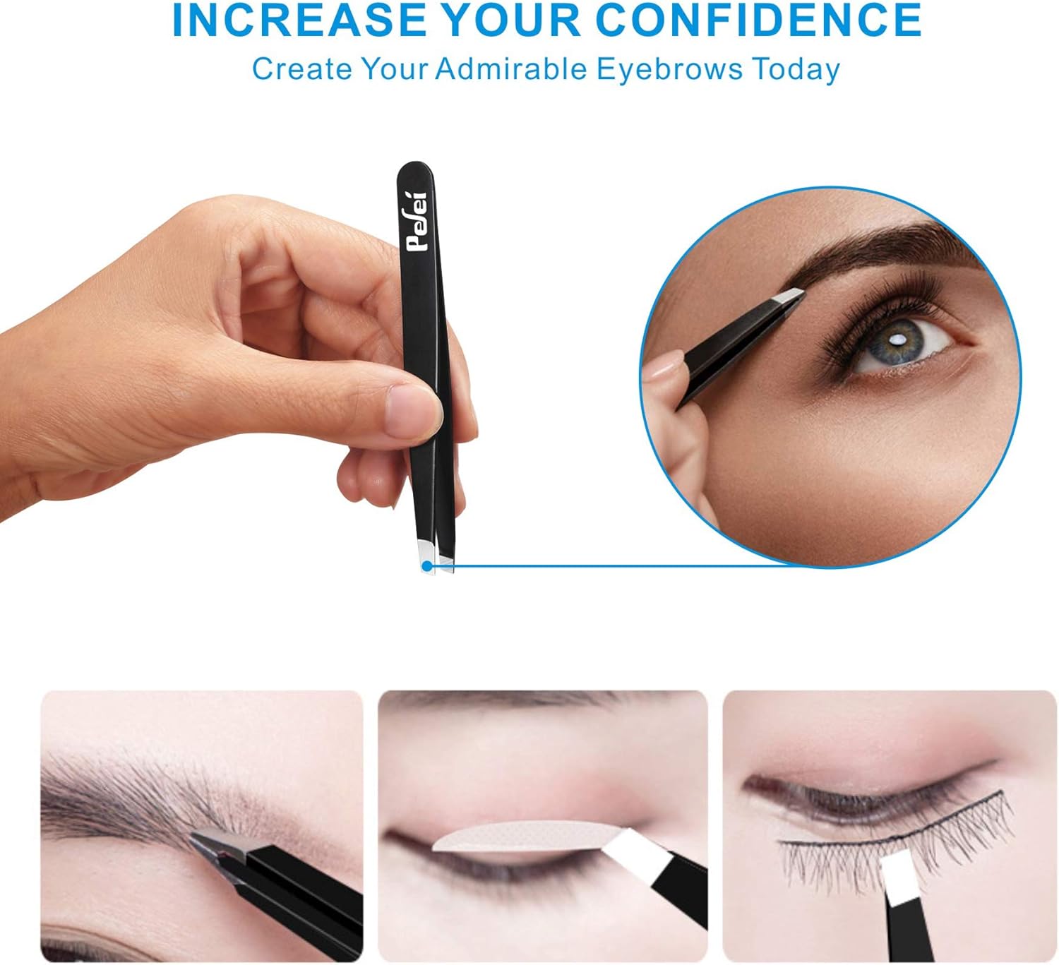 pefei professional stainless steel tweezers set for eyebrows facial hair removal black