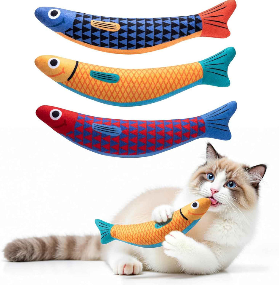 Cat Toys with[5000mg A+Natural Catnip &Silvervine] [Baby Grade] Interactive Soft Chew Kicker Cat Toys for Indoor Cats & Kittens, [Crinkle &Bell] Fish Sound Toy, Drives Bored Cat Crazy with Fun