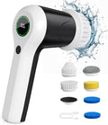 PLFTEM Electric Spin Scrubber, Cordless Shower Scrubber with Battery Level Display, 2 Speeds Electric Scrubber for Cleaning with 6 Replaceable Heads, Cleaning Brush for Bathroom/Sink/Window