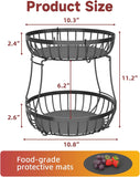 2 Tier Large Fruit Basket for Kitchen Counter with 2 Banana Hangers, Metal Stackable Fruit Bowl for Kitchen Counter for Bread Vegetable Fruits, Black