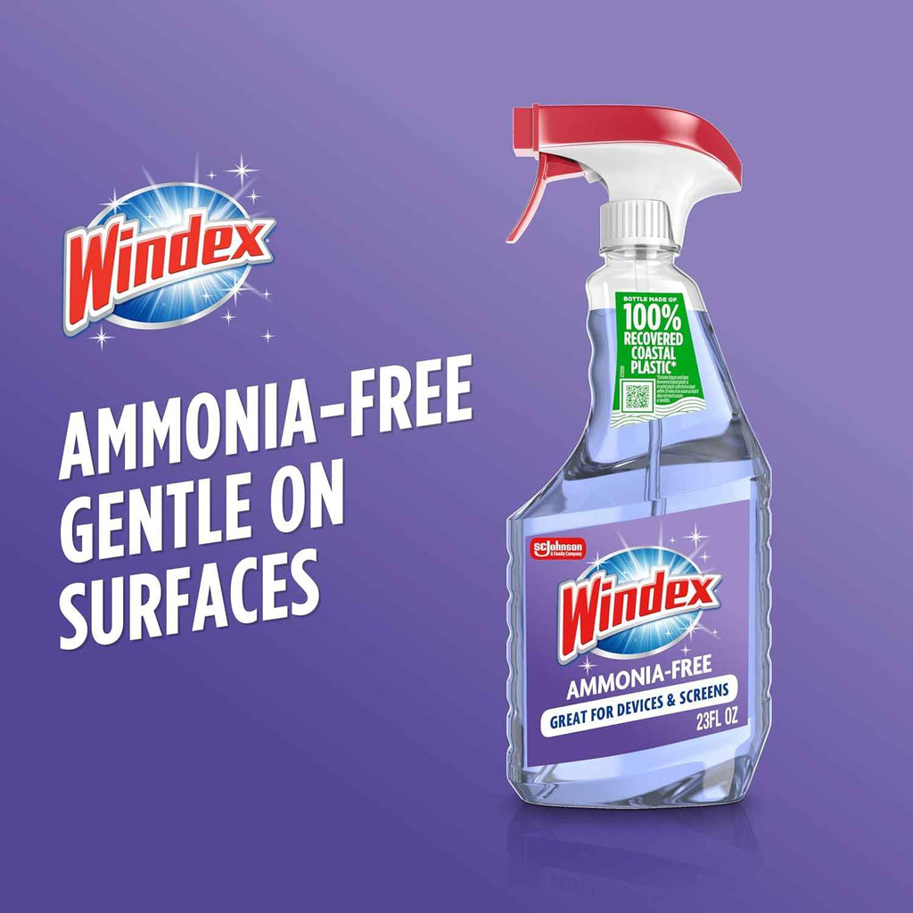 Windex Glass and Window Cleaner Spray Bottle, Ammonia Free, Packaging Designed to Prevent Leakage and Breaking, Surface Cleaning Spray, Crystal Rain Scent, 23 Fl Oz