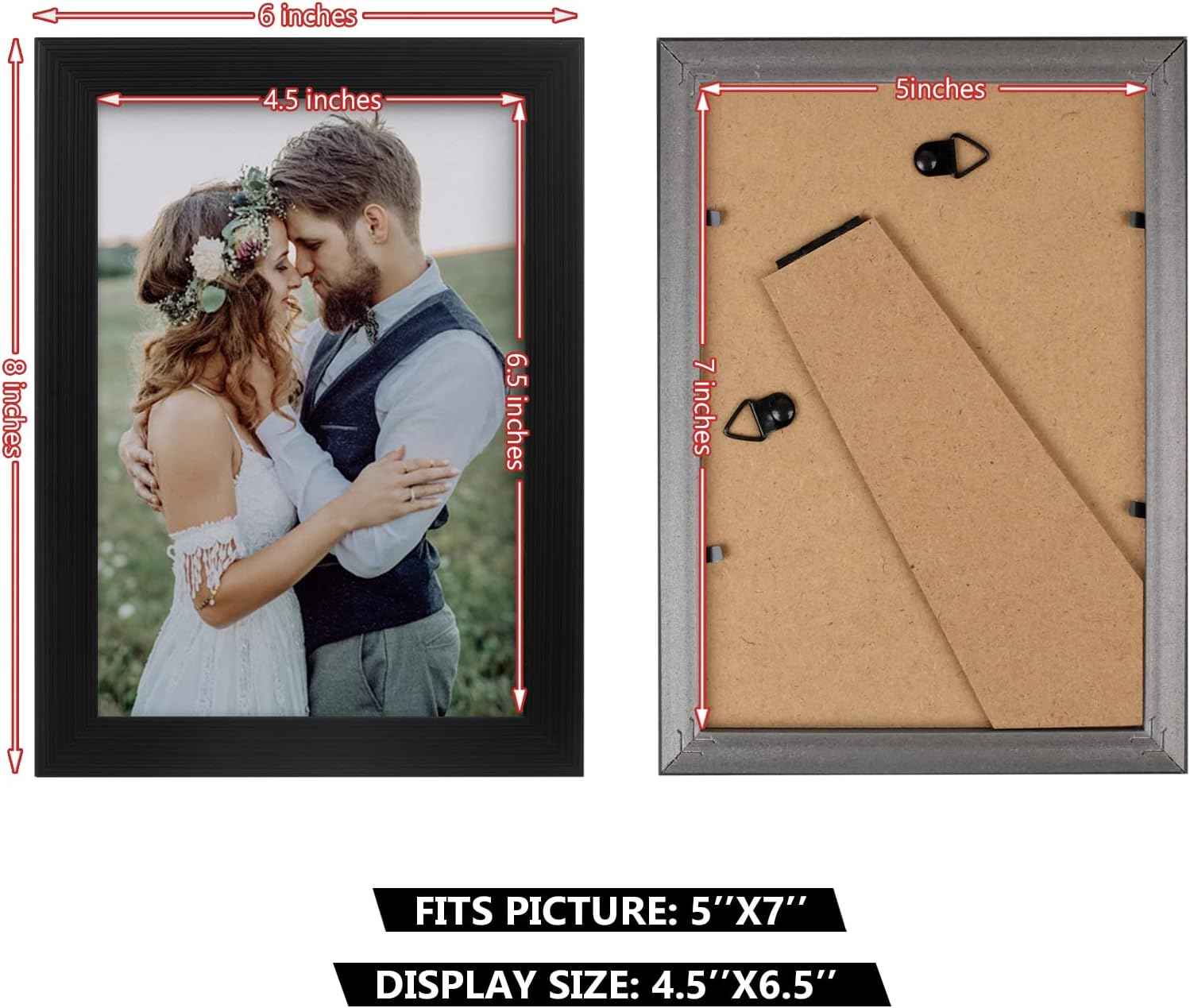 pecula 2-pack black picture frame for 5x7 photos, plexiglass and plastic construction, wall and tabletop display