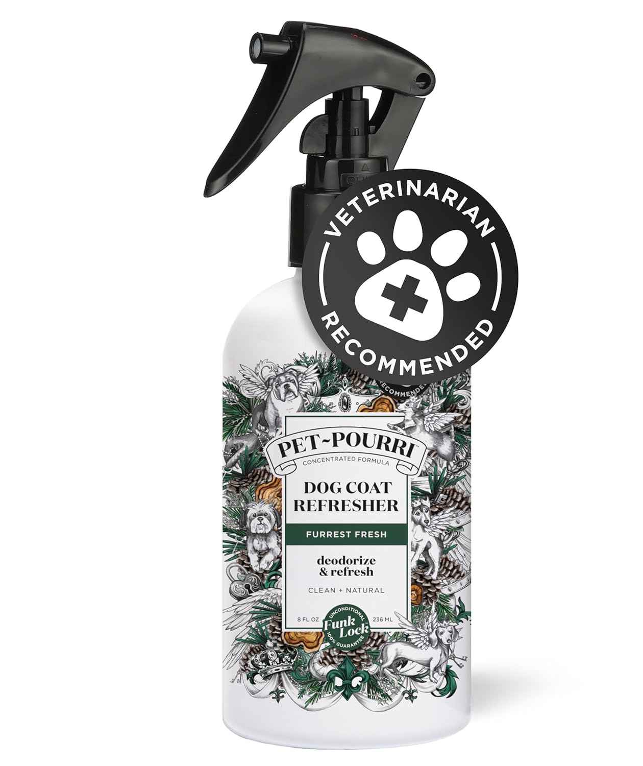 poo-pourri furrest fresh dog deodorizing spray, 8 fl oz, paraben & sulfate-free, fir, amber & cedarwood scent