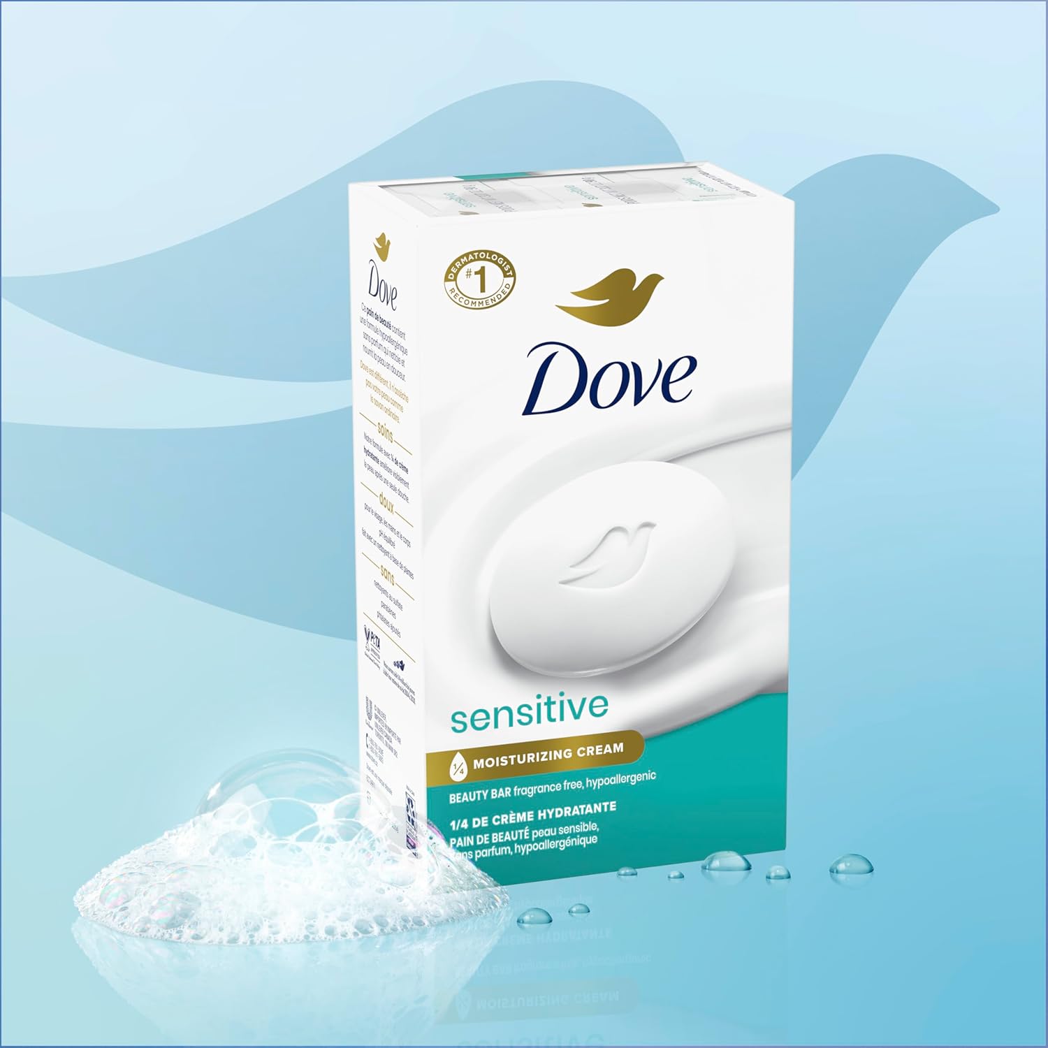 dove sensitive skin care bar soap 8 bars fragrance free hypoallergenic 3.75 oz