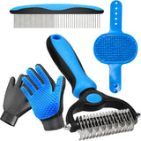 Pet Hair Removal Gloves for Dogs and Cats - 2-in-1 Deshedding Brush Massage Mitt for Shedding Control and Safe Pet Grooming 2-Pack (Blue)