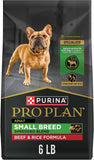 Purina Pro Plan Small Breed dry dog food for highly active dogs, shredded beef and rice formula with live probiotics, 6 lb bag