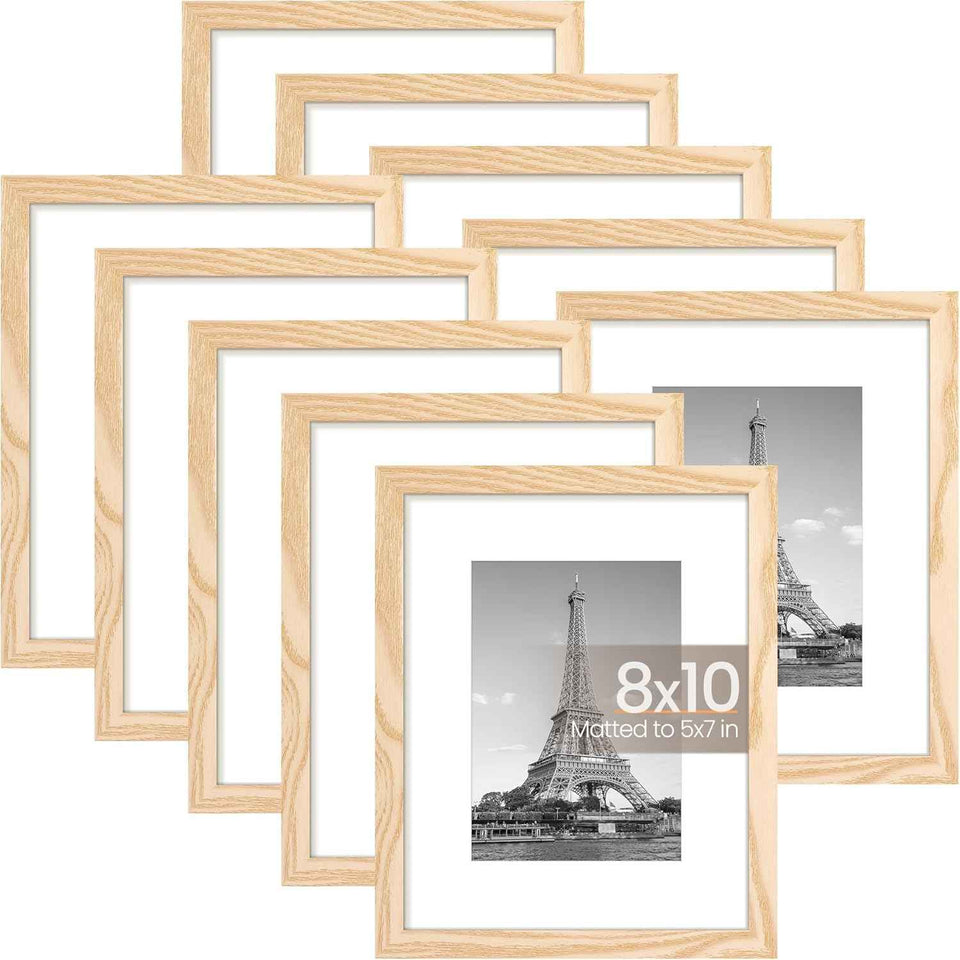 upsimples 5x7 Picture Frame Set of 10, Display Pictures 4x6 with Mat or 5x7 Without, Multi Photo Frames Collage for Wall or Tabletop Display, Black
