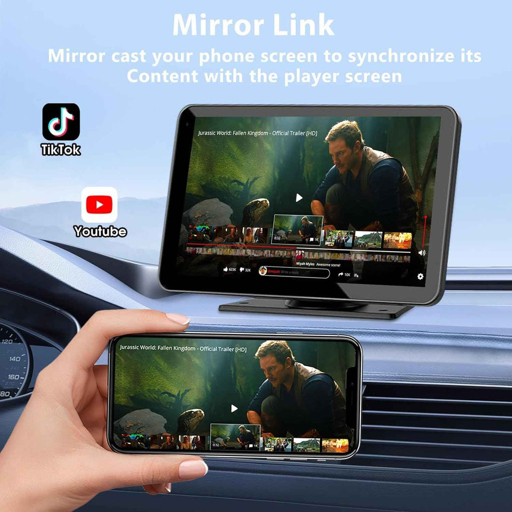 7inch Wireless Portable CarPlay and Android Auto Screen for Cars with GPS Navigation