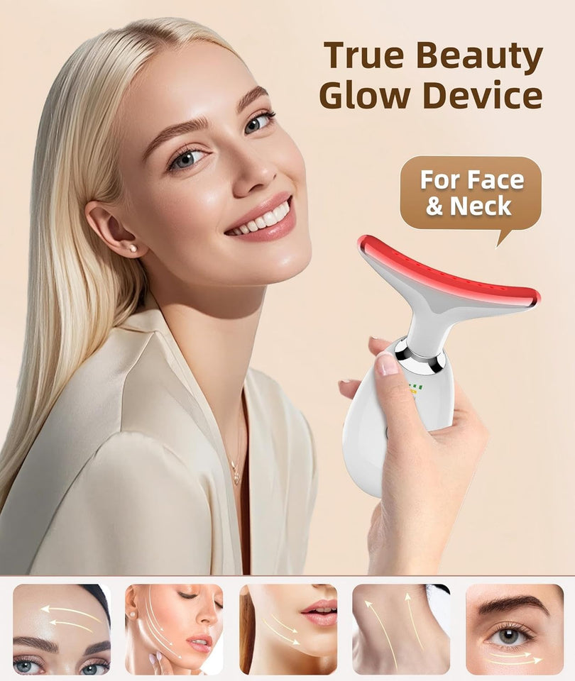 7 Color Face and Neck Massager Light Therapy, Red Light Based Facial Massager for Skin Care, Smoothing, Firming (White)