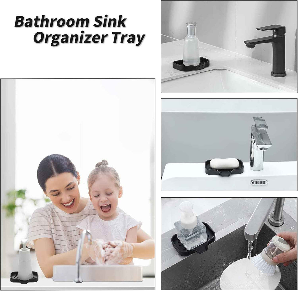 MicoYang Silicone Bathroom Soap Dish with Drain Spout for Sink Organizer and Sponge Holder