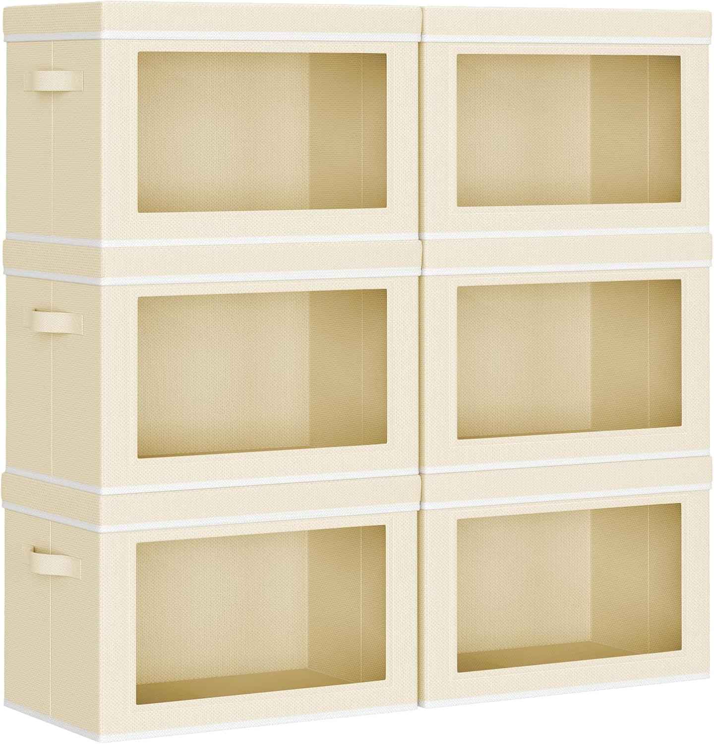 Storage Bins with Lids - Fabric Closet Storage Bins with Window, Collapsible Baskets for Shelves 4 Pack, Home Decorative Boxes for Clothes, Closet, Office, Grey