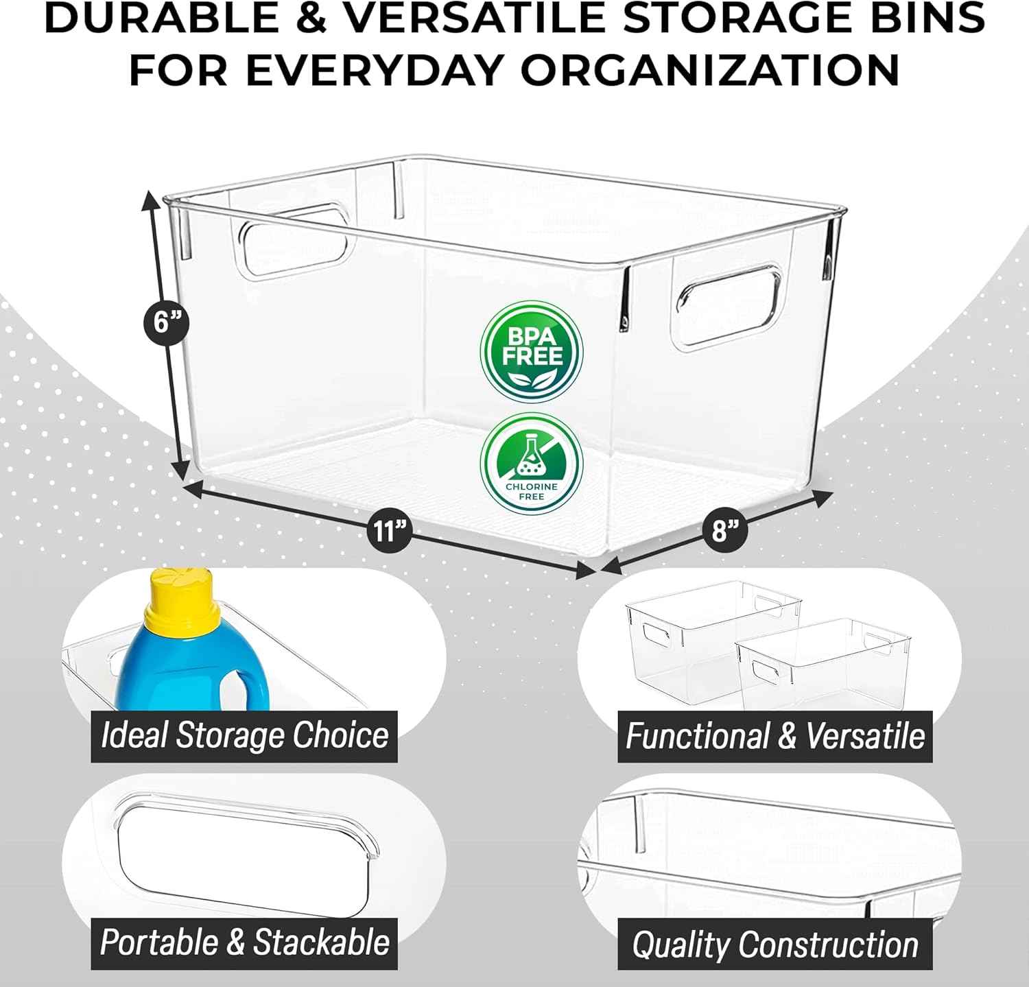 ClearSpace Clear Plastic Storage Bins for Kitchen, Laundry Room, Office, Closet, Garage & Freezer