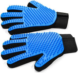 Pet Hair Removal Gloves for Dogs and Cats - 2-in-1 Deshedding Brush Massage Mitt for Shedding Control and Safe Pet Grooming 2-Pack (Blue)