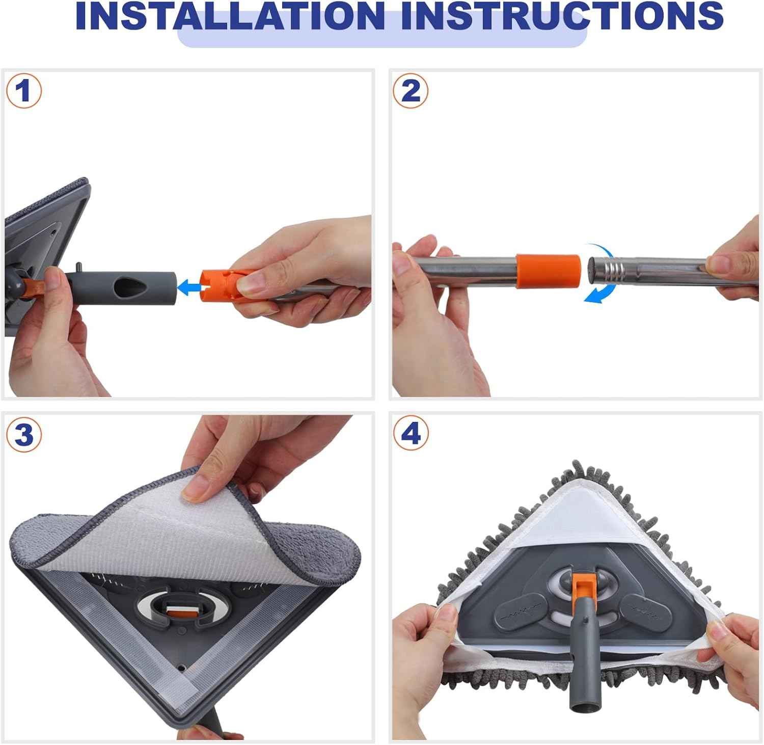 79 inches long handle wall cleaner mop with 360° wall washer for ceilings and dust baseboard floors