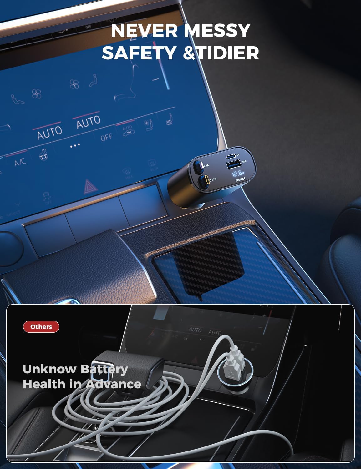 ‹ېUpgraded‹ÛÔ SUPERONE Retractable Car Charger 4 in 1, Fast Car Phone Charger with Cord 2.6ft, USB C and Apple Car Adapter, Compatible with iPhone 17 16 15/15 Pro Max/14/13/12/11, Galaxy, Pixel - ShopUS