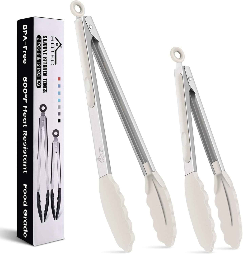 HOTEC Premium 7 & 9 Inch Kitchen Tongs, Stainless Steel Locking Cooking Tongs with Silicone Tips, Non-Scratch & Heat Resistant, Serving Tongs for Salad, BBQ, Classic Blue, Set of 2