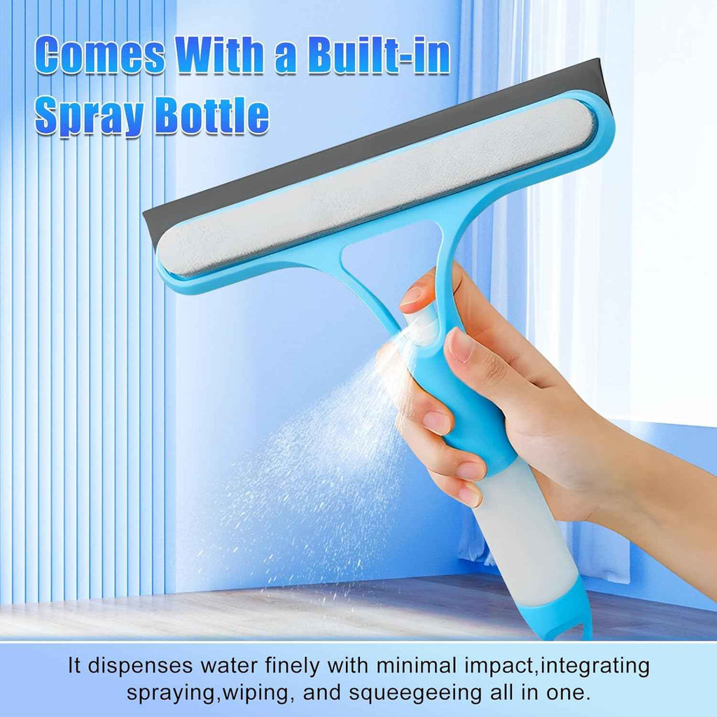 3-in-1 Window Cleaning Scraper with Squeegee and Sprayer - Blue