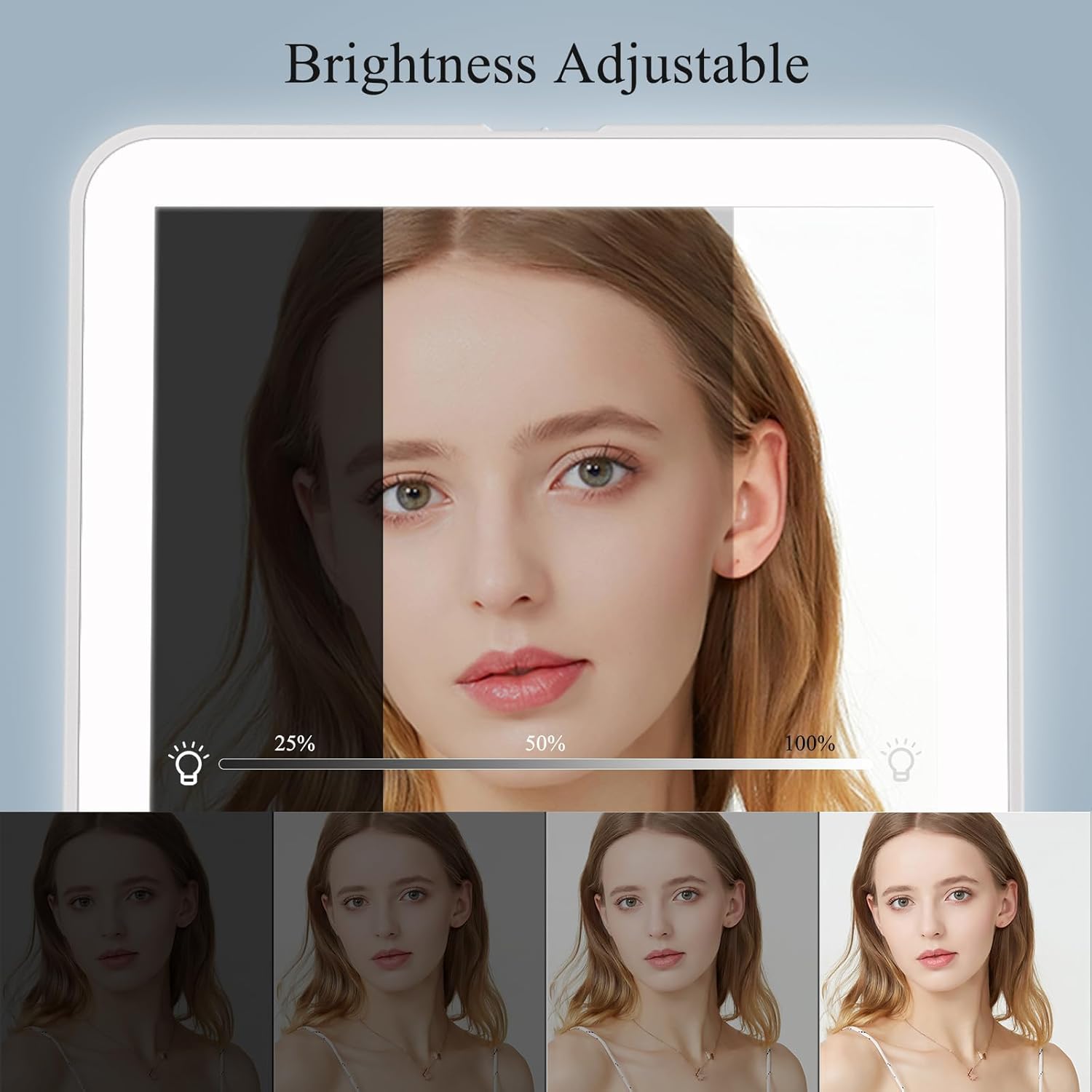 FUNTOUCH Rechargeable Travel Makeup Mirror with 72 Led Lights, Portable Lighted Beauty Mirror, 3 Color Lighting, Dimmable Touch Screen, Tabletop LED Folding Cosmetic Vanity Mirror