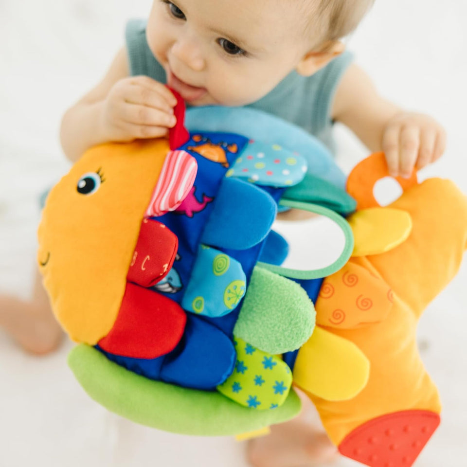 Melissa & Doug K’s Kids, Flip Fish Stuffed Animal, Soft Baby Book, Multi-Textured Squeaking & Crinkling Infant Sensory Toys for Babies with Baby Mirror, Tummy Time Toys for Infants Ages 0–9 Months