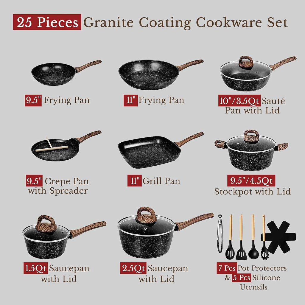 EWFEN 25 Pcs Nonstick Ceramic Cookware Sets, Healthy Non-Toxic, Induction Compatible, Cooking Set