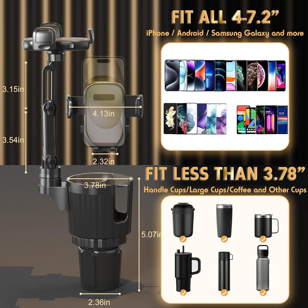 2-in-1 universal car cup holder phone mount with 360å¡ rotation adjustable grip fits most vehicles