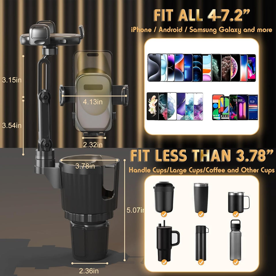 2-in-1 universal car cup holder phone mount with 360å¡ rotation adjustable grip fits most vehicles