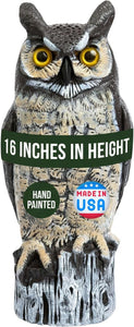 Dalen Large Fake Owl Decoy to Scare Birds Away - 16 in Hand-Painted Great Horned Owl Garden Scarecrow for Natural Pest Control - Fixed Head Design - Secure Upright by Filling with Sand/Gravel Only