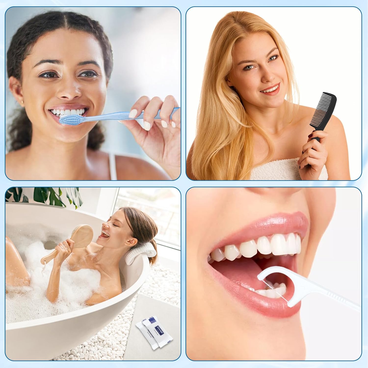 hqsl 10-set personal hygiene kit, disposable toothbrushes with toothpaste floss comb soap and cover for travel, homeless, women, men