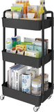 Laiensia 3-Tier Storage Carts,Multifunction Utility Rolling Cart Kitchen Storage Organizer,Mobile Shelving Unit Cart with Lockable Wheels for Bathroom,Laundry,Living Room,With Classified Sticker,Black