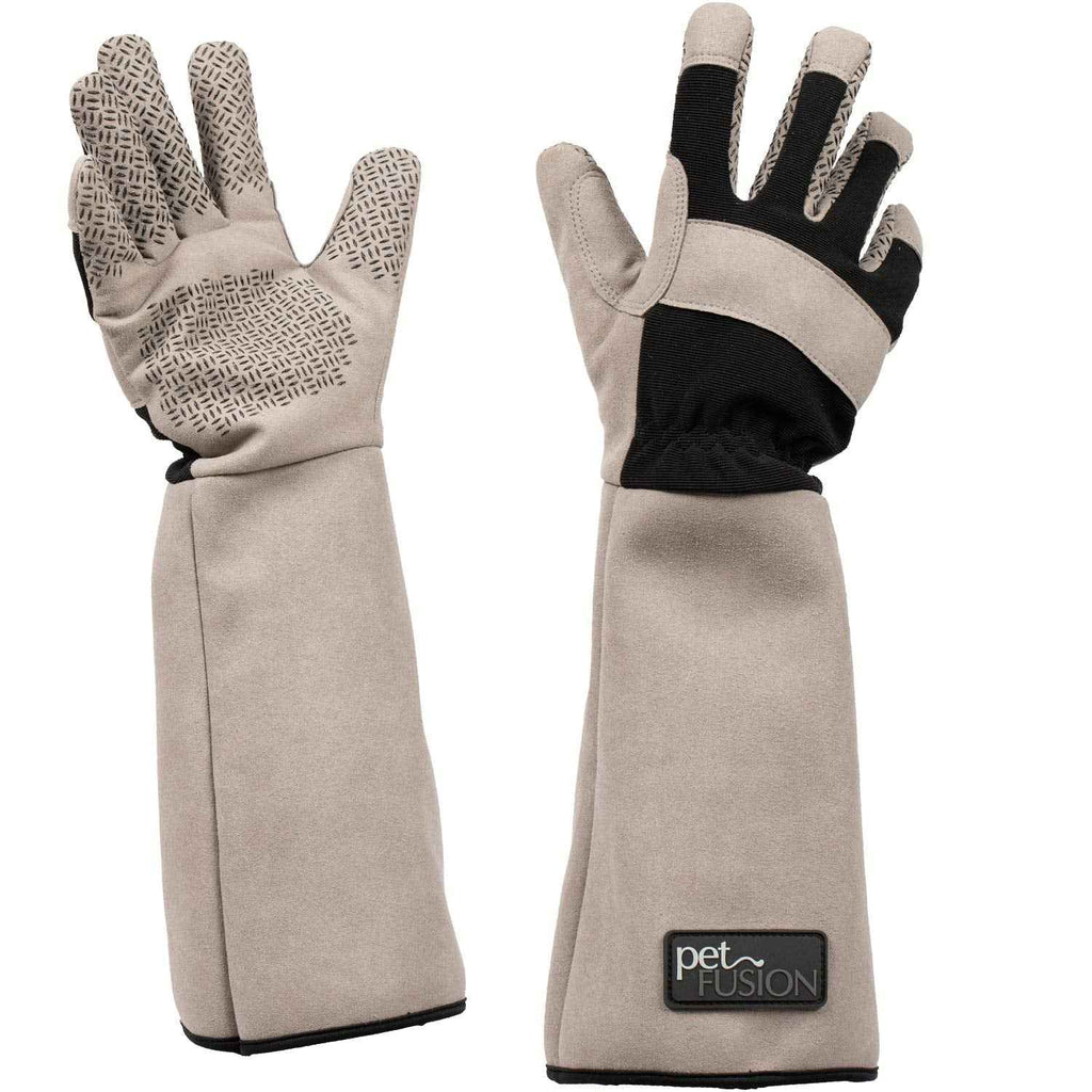PetFusion multipurpose pet glove for grooming, vet trips, and handling - puncture & scratch resistant, water resistant - 12 month warranty grey
