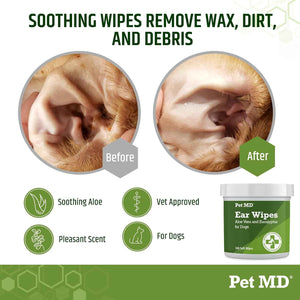 pet md dog ear cleaner wipes with aloe eucalyptus 100 count for dogs